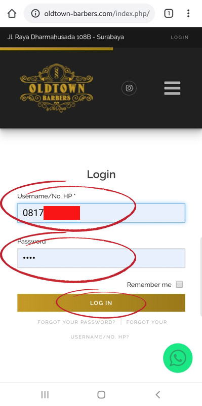 02 No HP dan Password Oldtown Barbershop